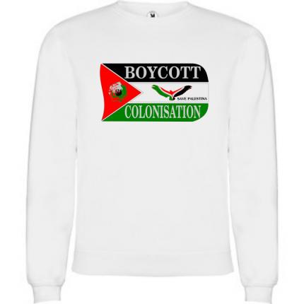 Sweat shirt mixte blanc boycott la colonisation en palestine sw-800-828