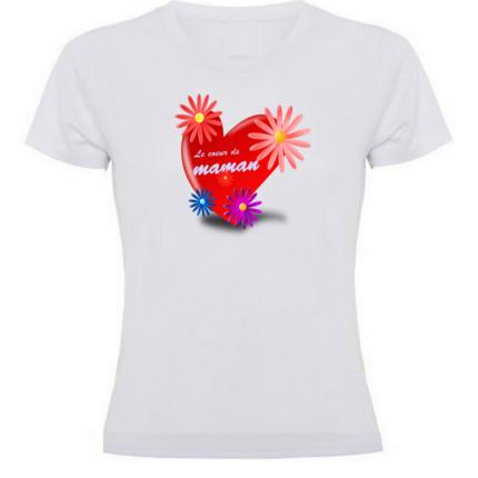 Cadeau t-shirt  Le coeur en fleur de MAMAN  tee shirt femme