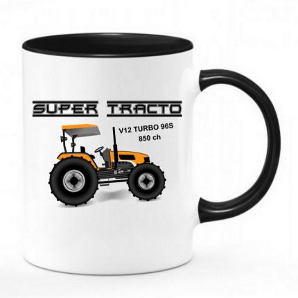  SUPER TRACTO V12 TURBO...  Mug tracteur bicolor noir & blanc
