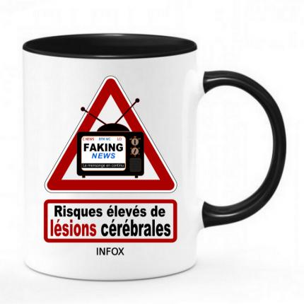 Chope mug noir et blanc DANGER MEDIA RISQUES ELEVES DE LESIONS CEREBRALES