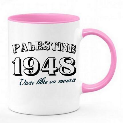 Mug blanc Palestine 1948 vivre libre ou mourir face 1