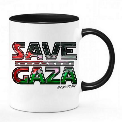 Mug bicolor SAVE GAZA chope mug palestine noir et blanc