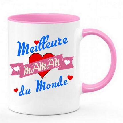 Mug chope en honneur Meilleure maman du monde rose et bleu