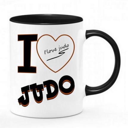 Mug bicolor personnalisation judo  I LOVE JUDO . noir et blanc