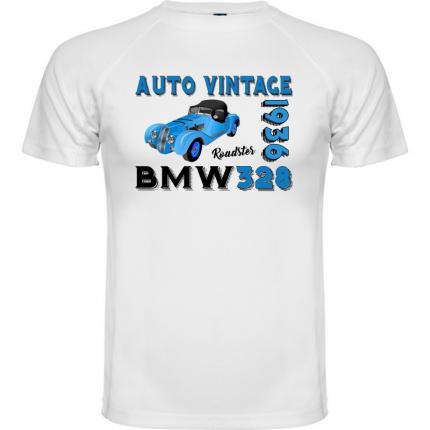 T-shirt blanc homme  VINTAGE AUTO VOITURE  BMW 328 ROADSTER1938 